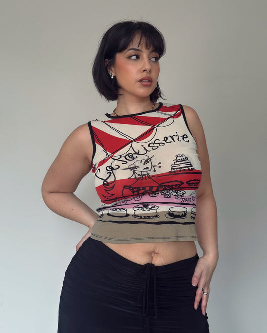 Vintage French “Patisserie” Tank Top – size M-L