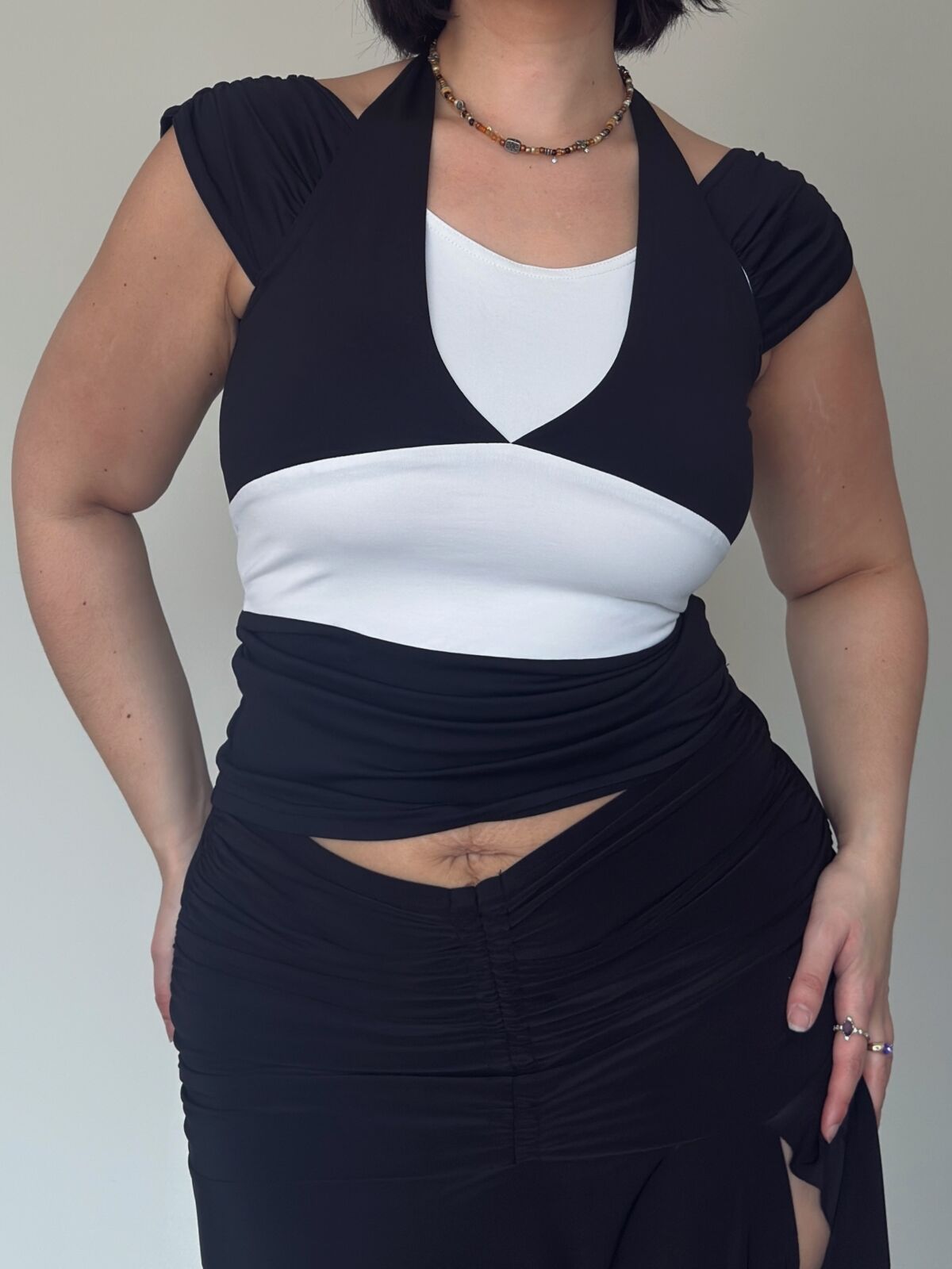 Y2K Black & White Halter Top – size M-L