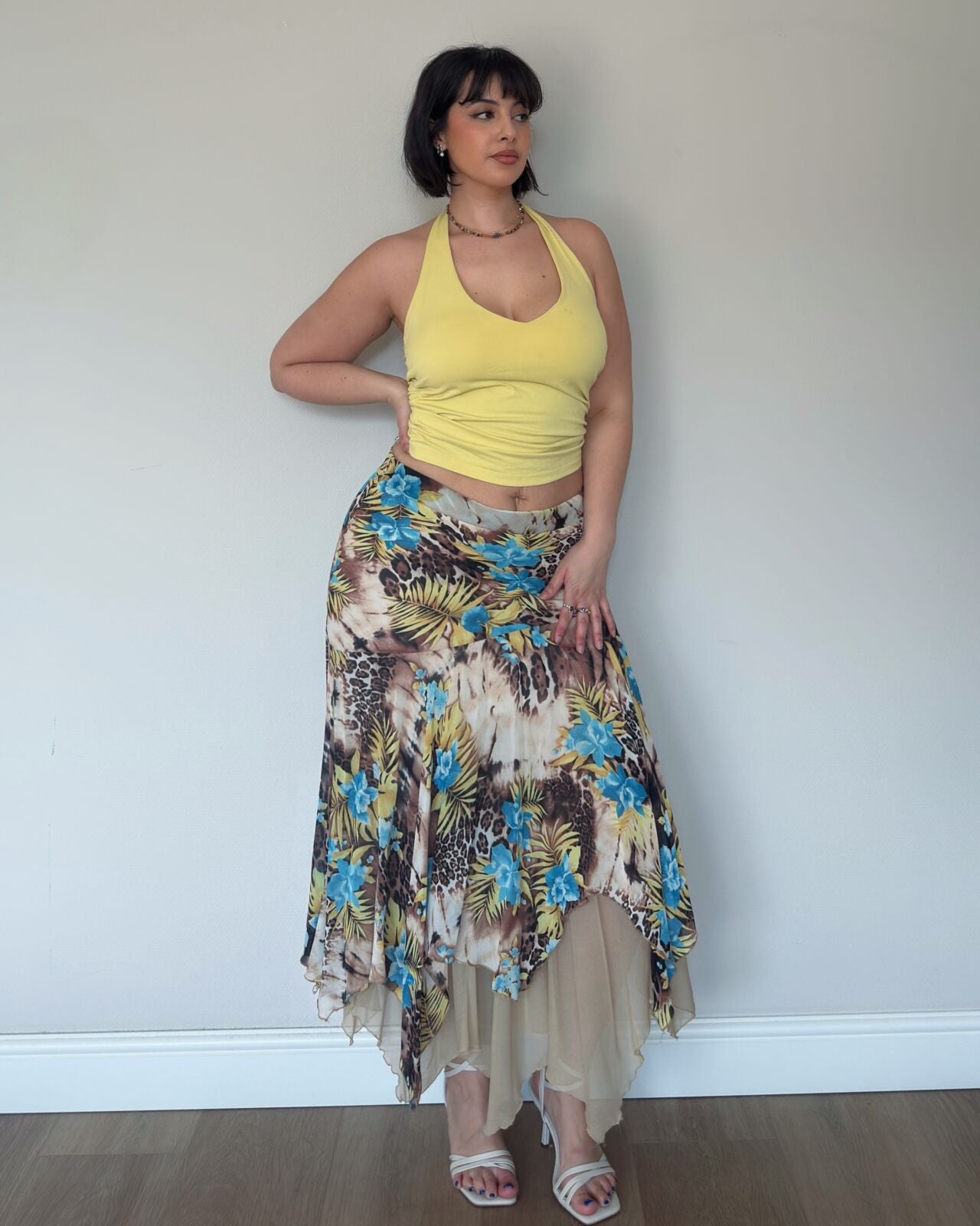 Floral Handkerchief Hem Midi Skirt – size L/XL