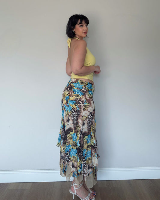 Floral Handkerchief Hem Midi Skirt – size L/XL