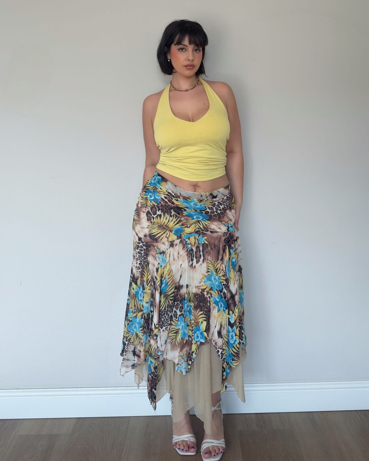 Floral Handkerchief Hem Midi Skirt – size L/XL