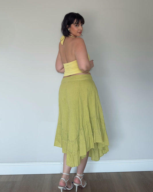 Yellow/Green Asymmetrical Ruffle Midi Skirt – size XL/XXL