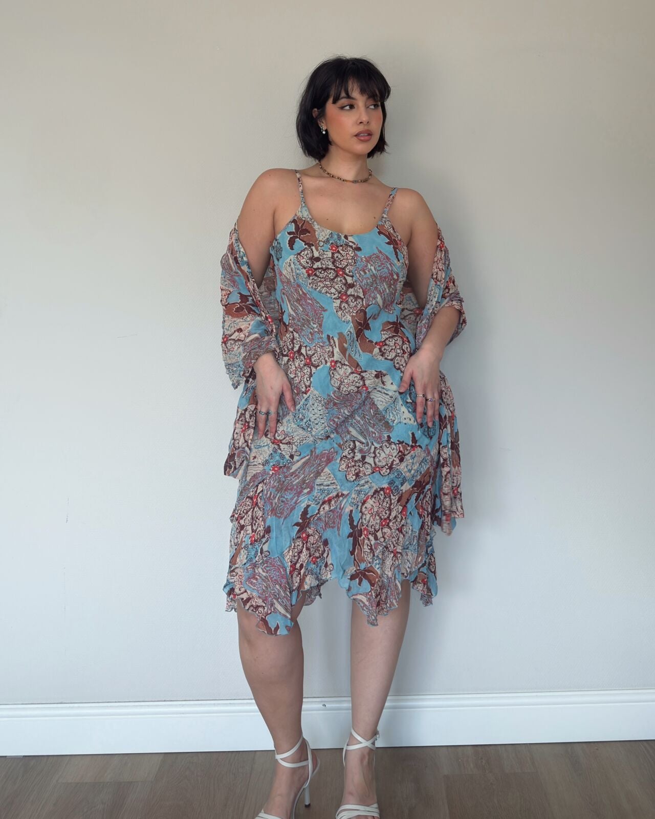 Vintage Handkerchief Hem Dress with Matching Scarf – size M-XL