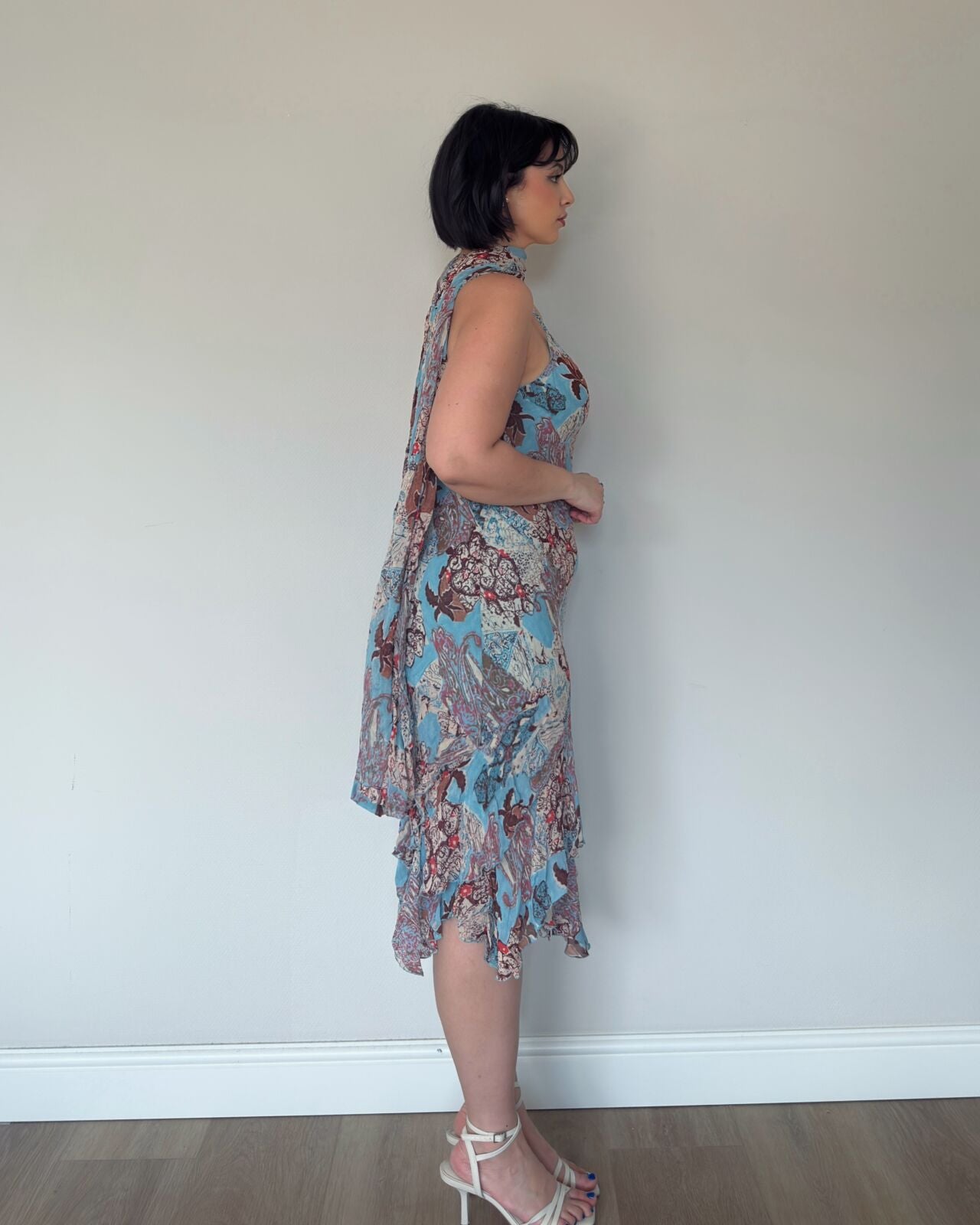 Vintage Handkerchief Hem Dress with Matching Scarf – size M-XL