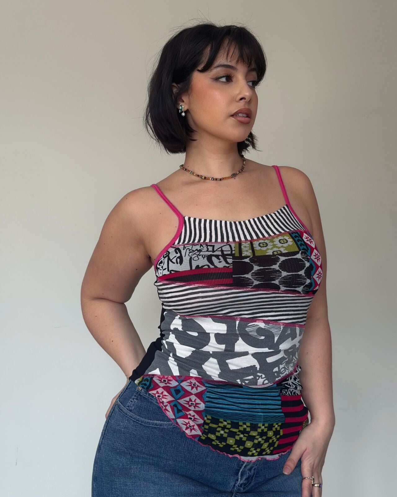 Patchwork Print Strappy Top – size M/L