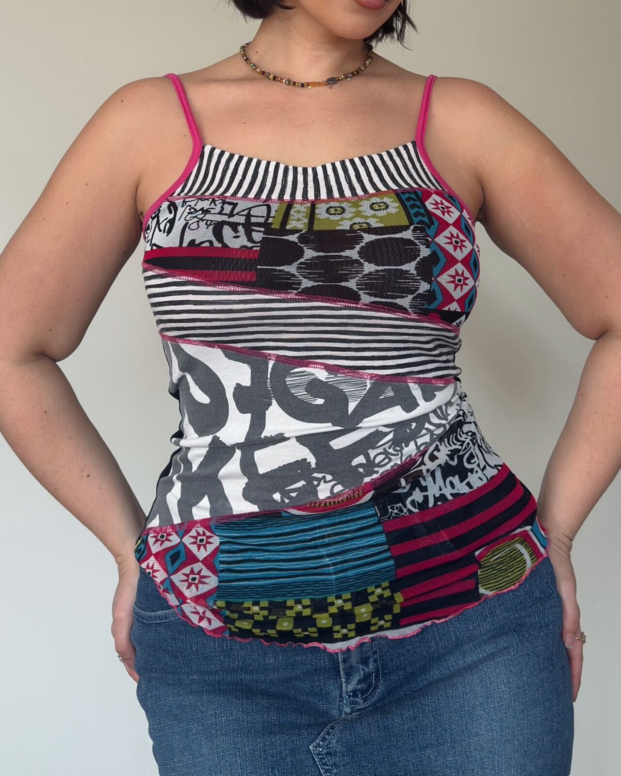 Patchwork Print Strappy Top – size M/L