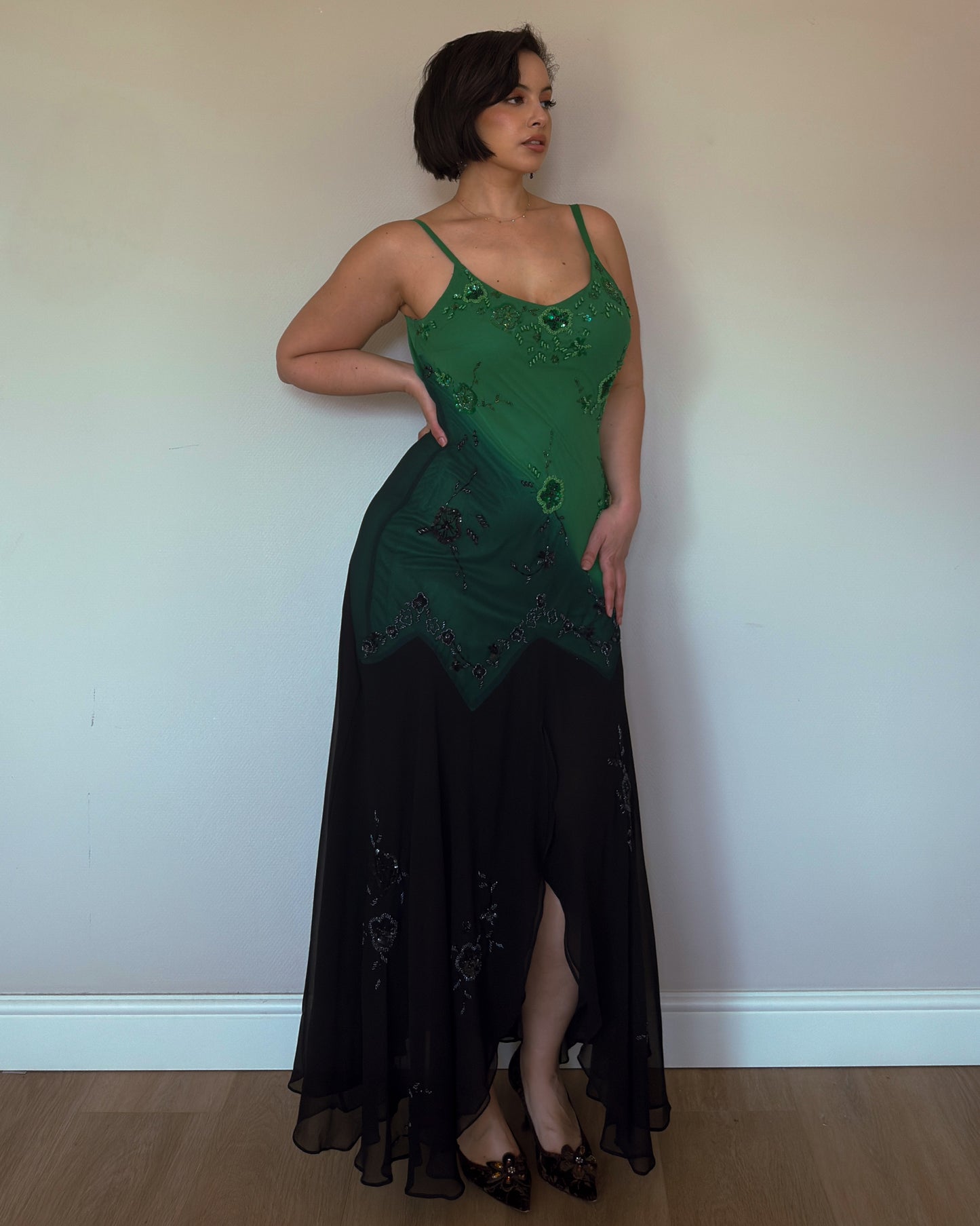 Emerald Noir Beaded Gown - size M-XL