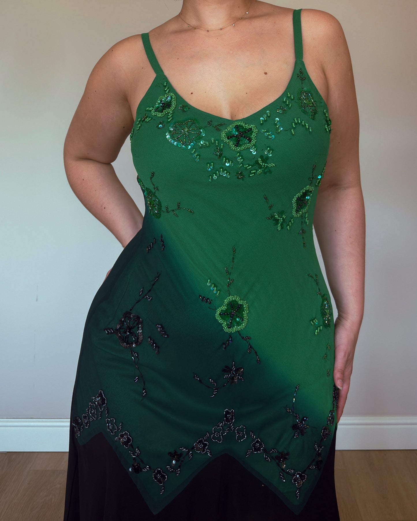Emerald Noir Beaded Gown - size M-XL