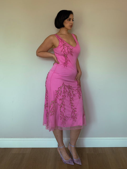 Rose Glow Beaded Dress - size L/XL