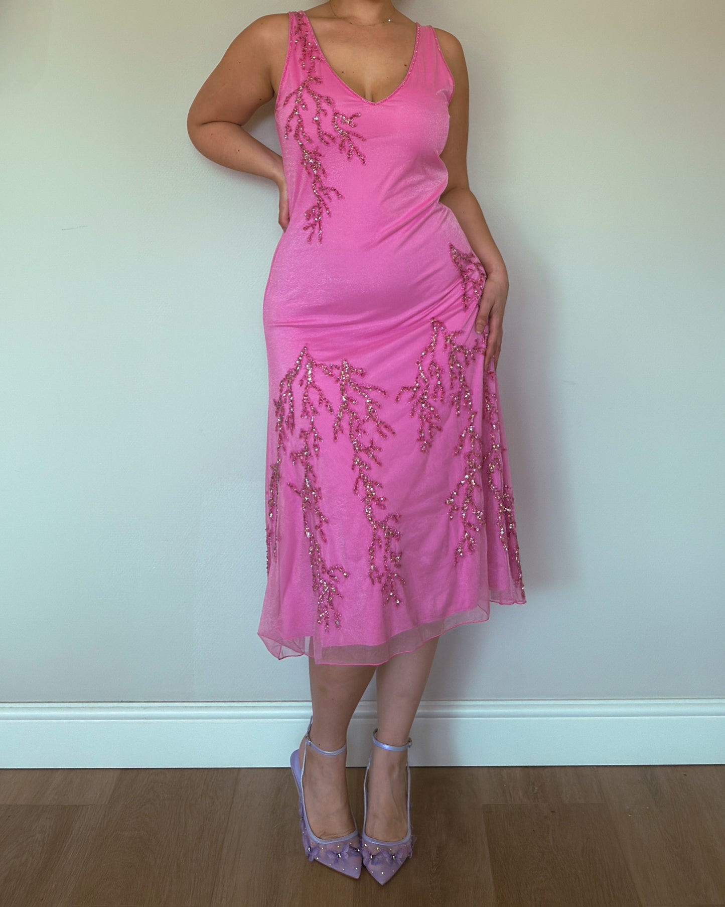 Rose Glow Beaded Dress - size L/XL