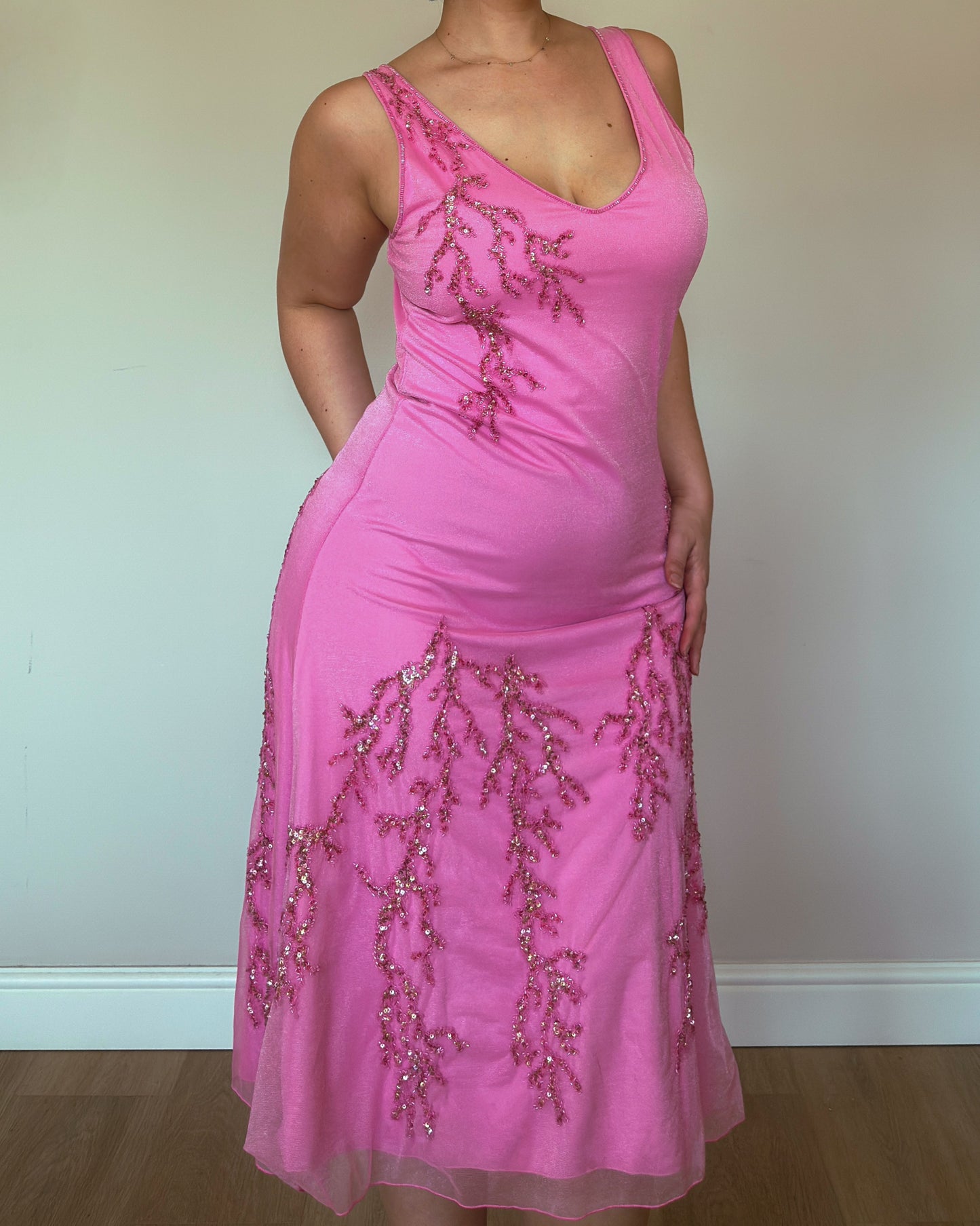 Rose Glow Beaded Dress - size L/XL