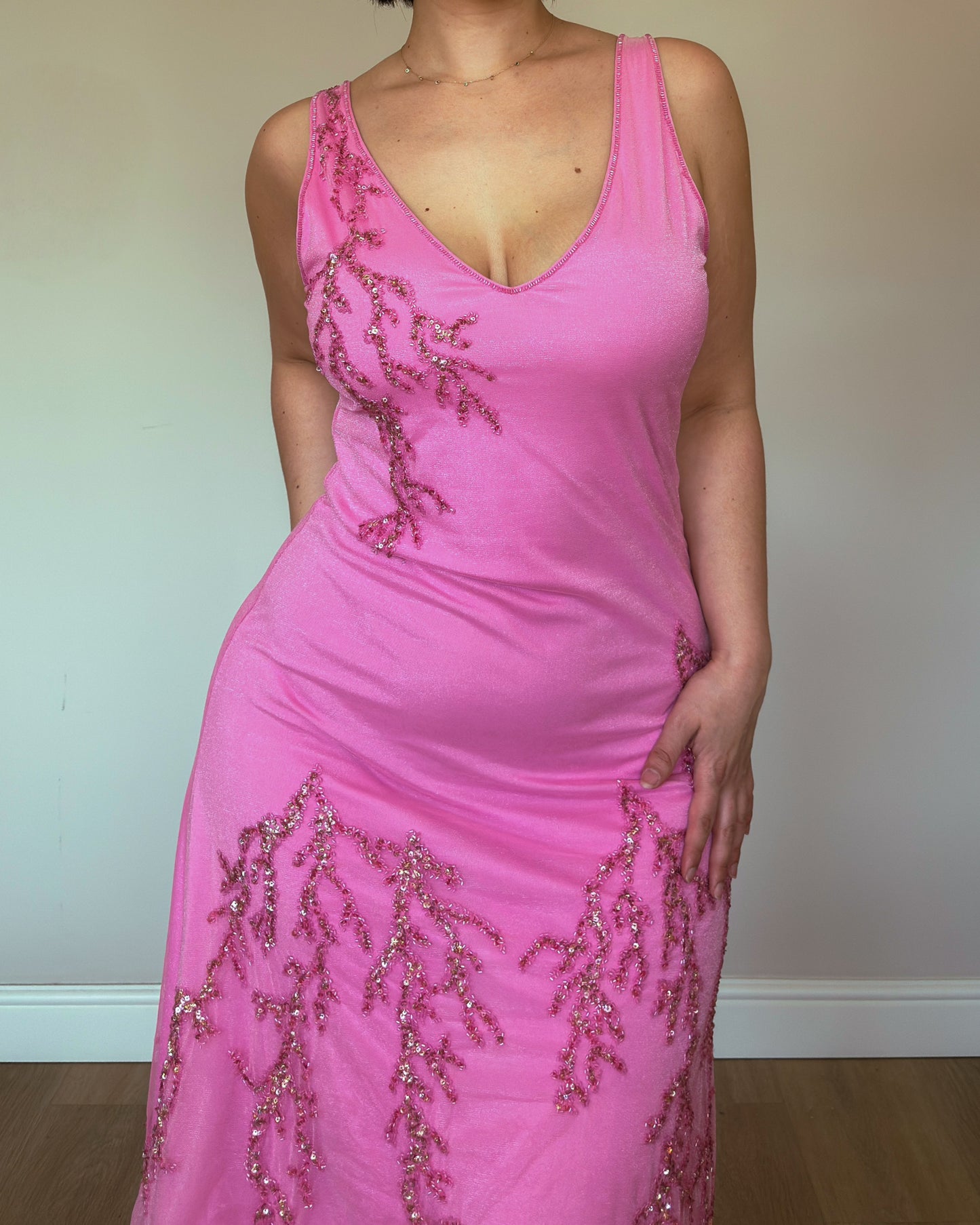 Rose Glow Beaded Dress - size L/XL