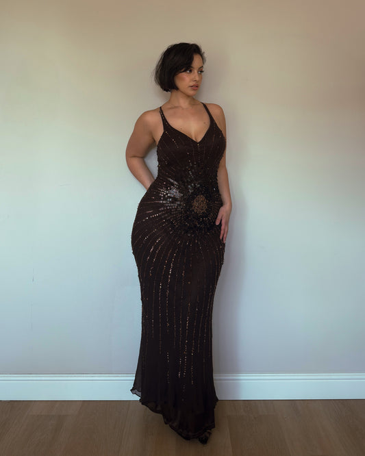Bronze Eclipse Silk Beaded Gown - size M-XL