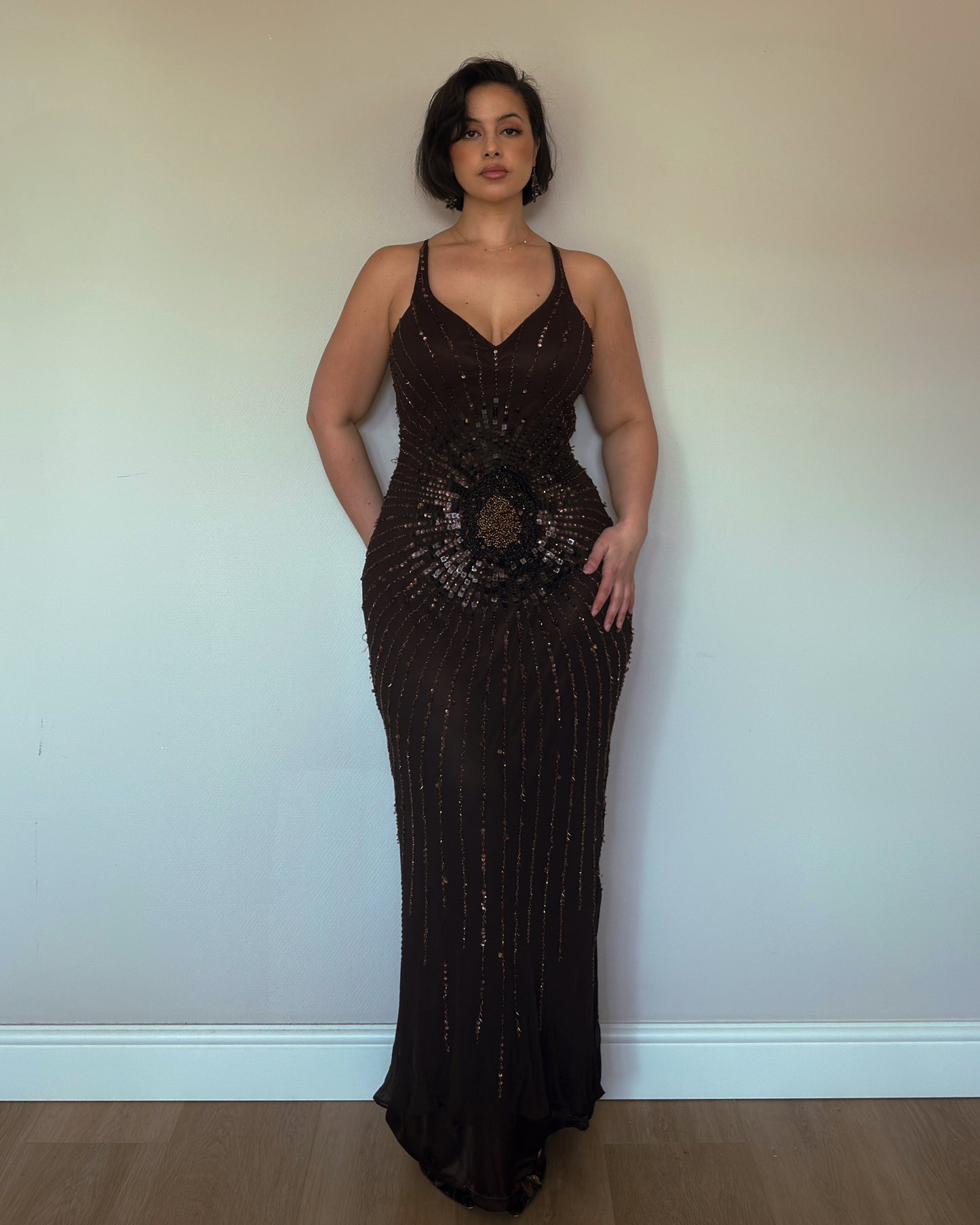 Bronze Eclipse Silk Beaded Gown - size M-XL