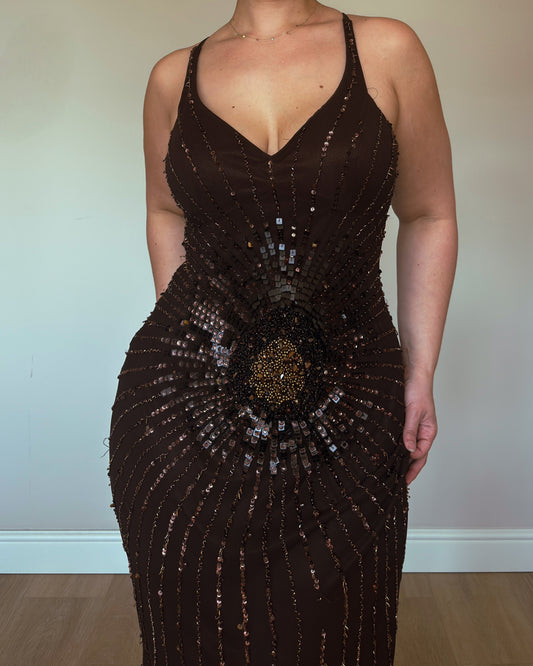 Bronze Eclipse Silk Beaded Gown - size M-XL