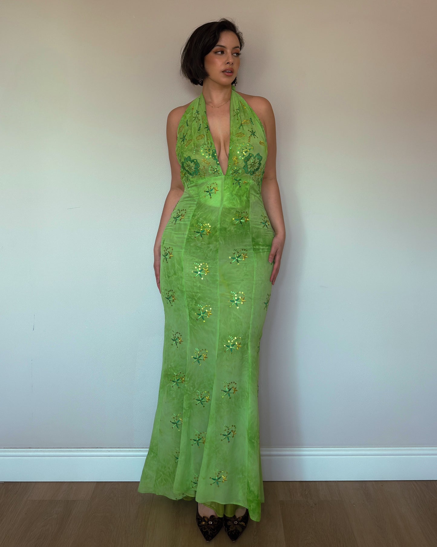 Lime Muse Embroidered Gown - size M