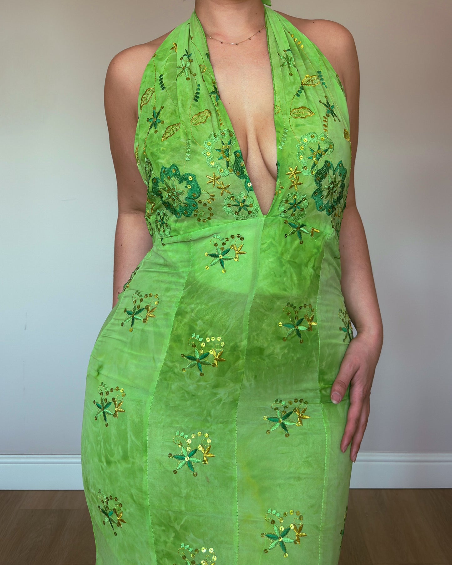 Lime Muse Embroidered Gown - size M