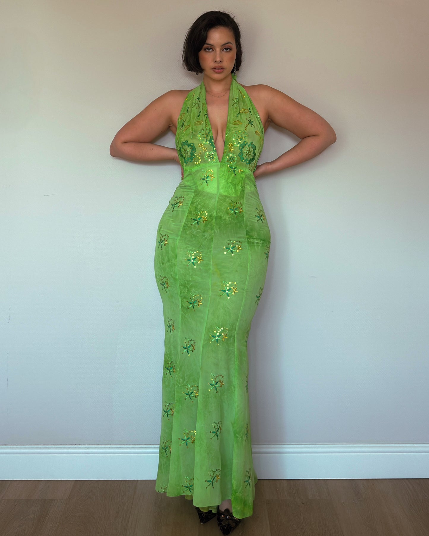 Lime Muse Embroidered Gown - size M