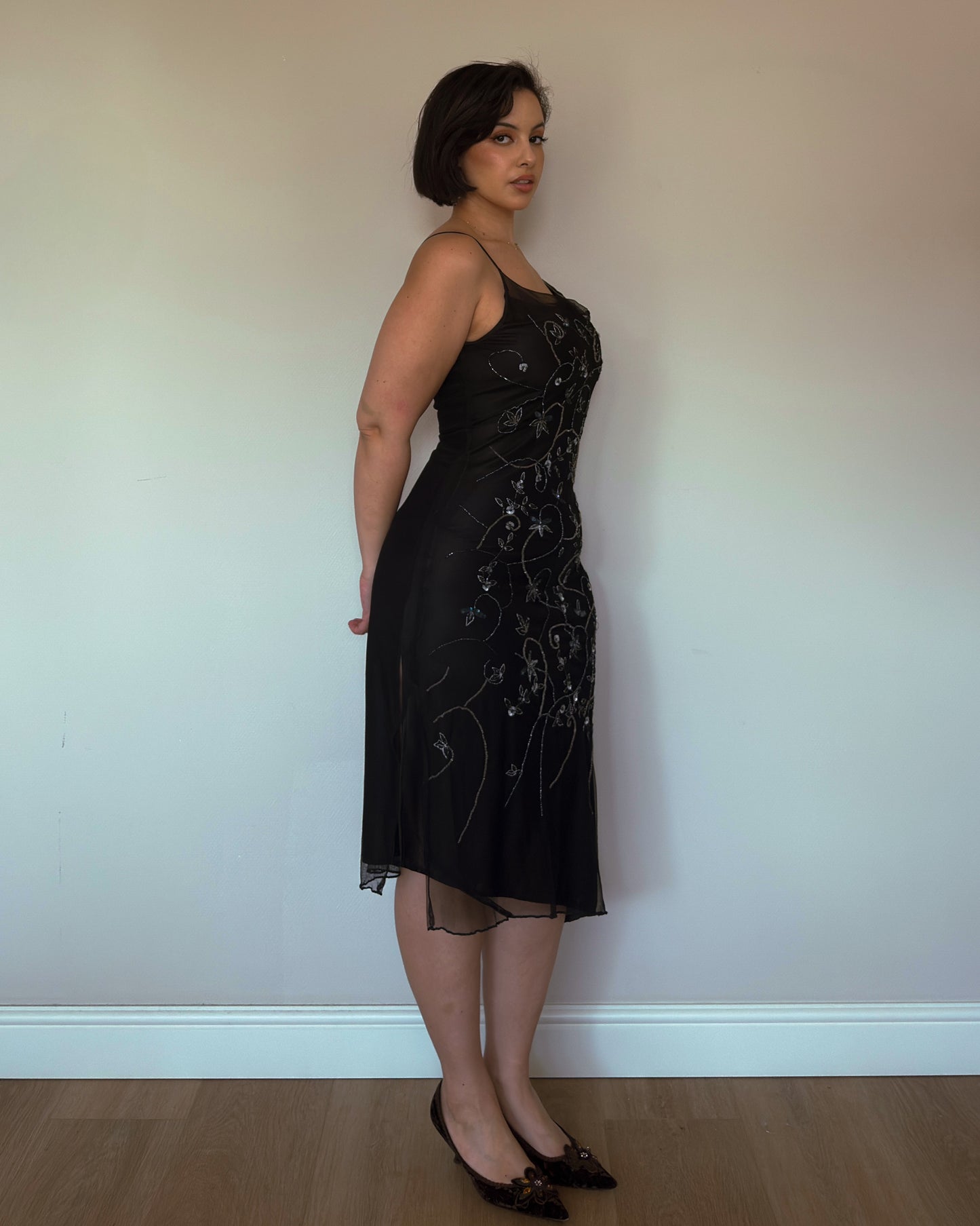 Noir Petal Beaded Dress - size M/L