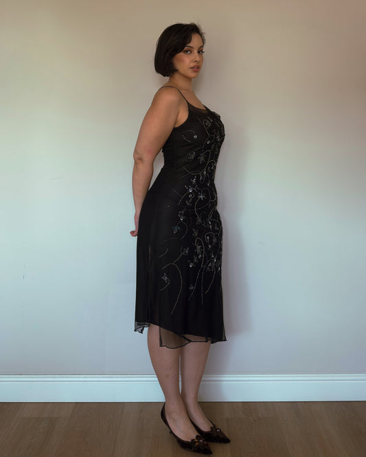 Noir Petal Beaded Dress - size M/L
