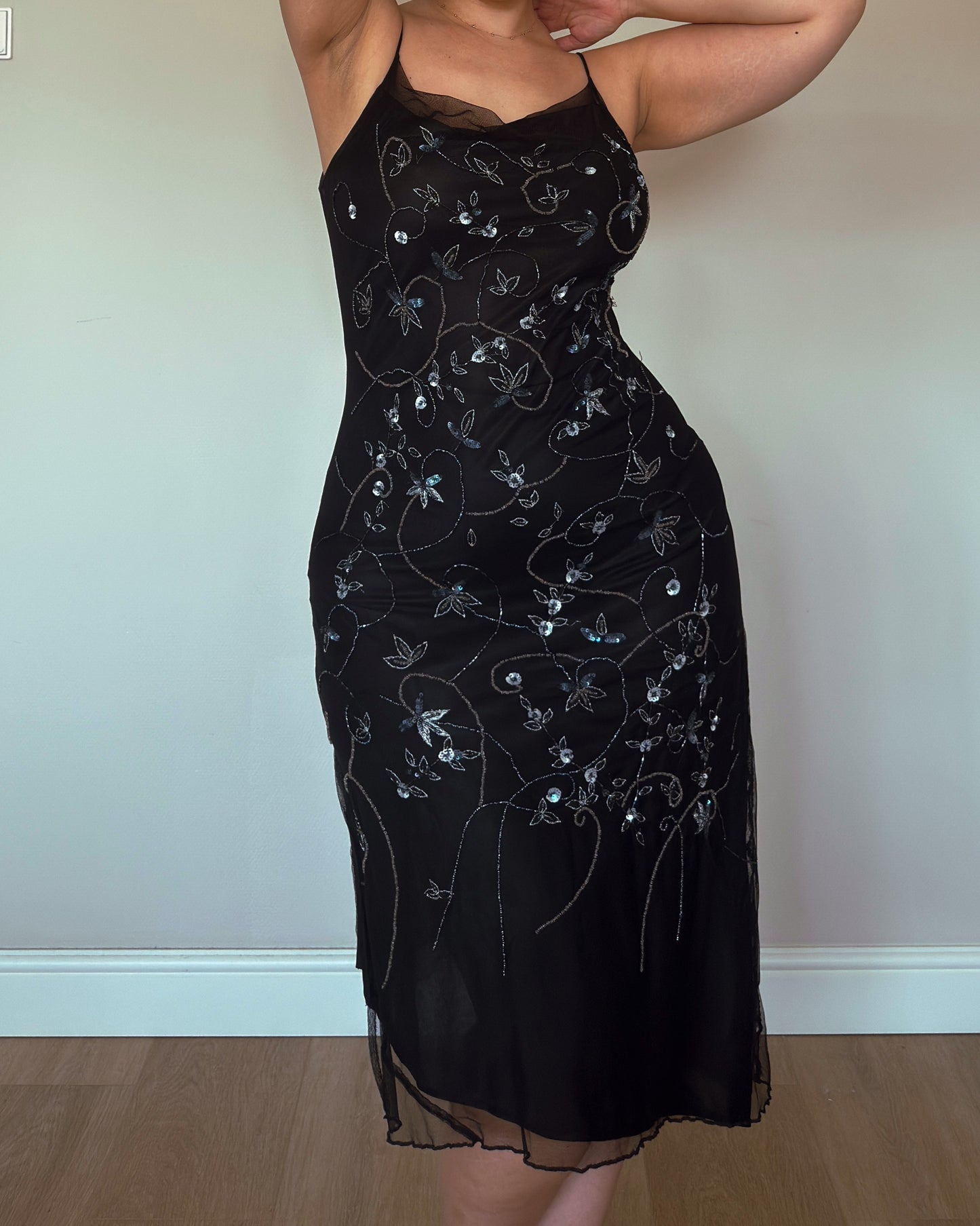 Noir Petal Beaded Dress - size M/L