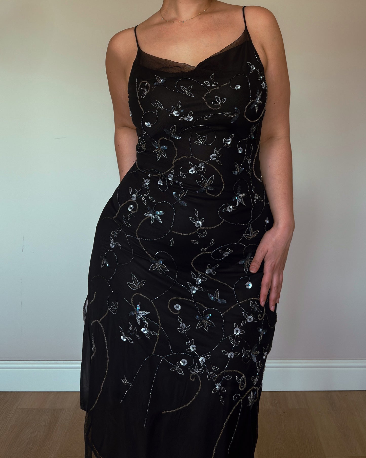 Noir Petal Beaded Dress - size M/L