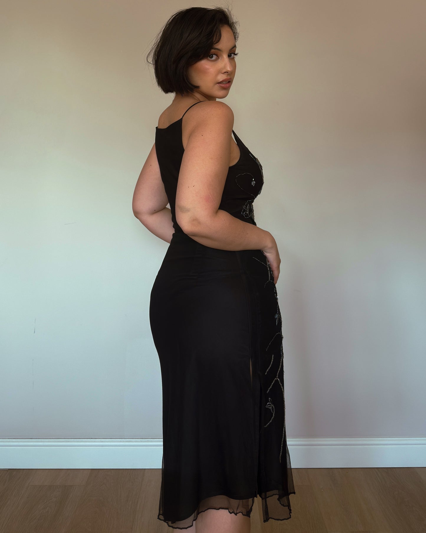 Noir Petal Beaded Dress - size M/L