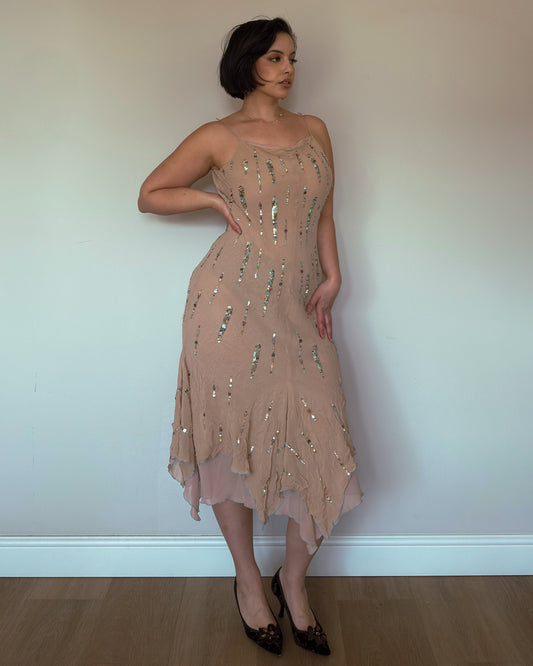 Champagne Cascade Silk Dress - size M-XL