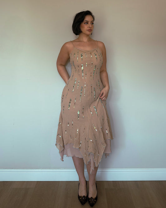 Champagne Cascade Silk Dress - size M-XL
