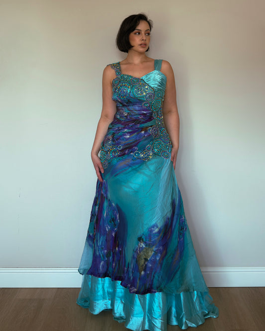 Turquoise Opulence Silk Gown - size M/L