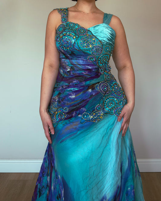 Turquoise Opulence Silk Gown - size M/L