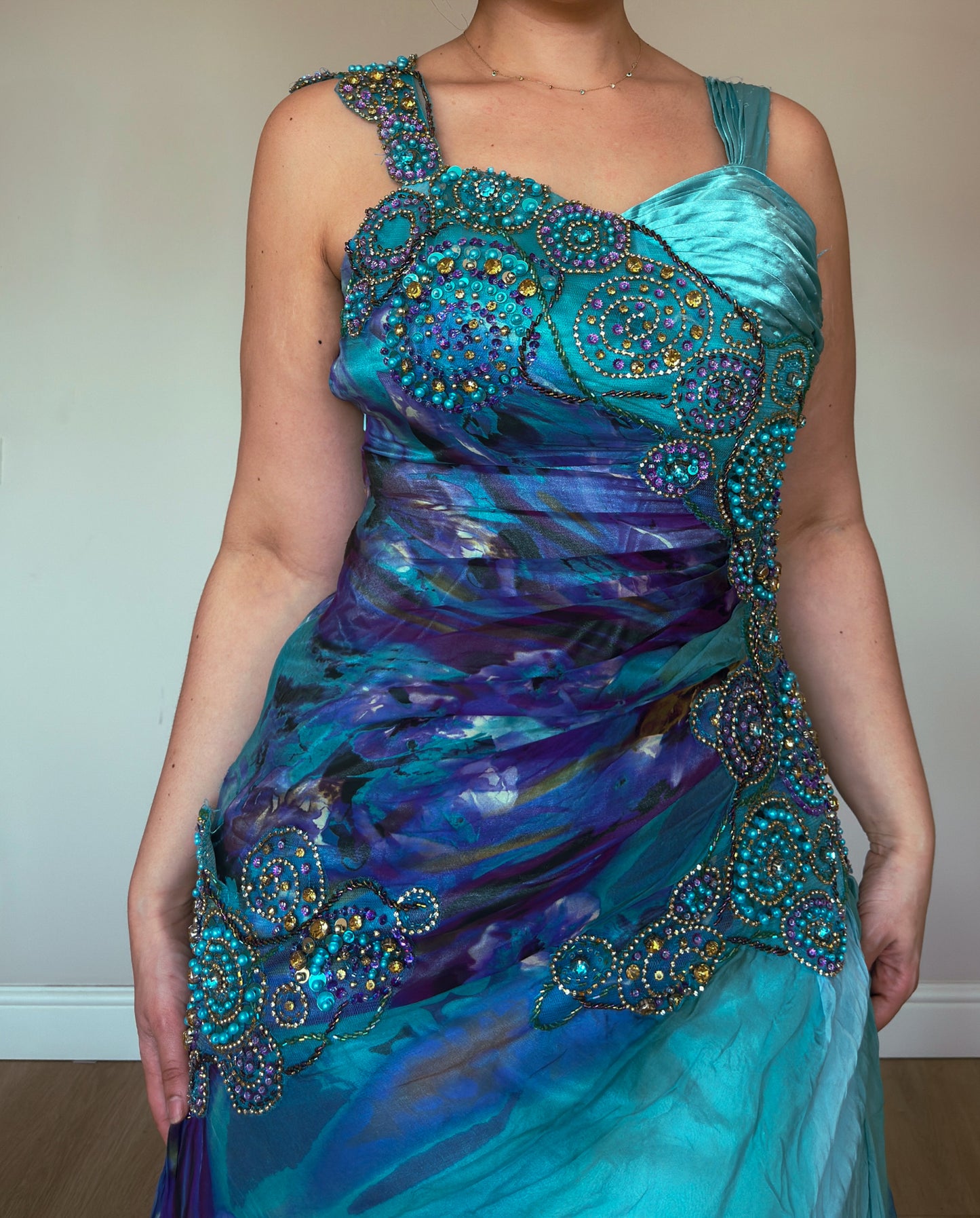 Turquoise Opulence Silk Gown - size M/L