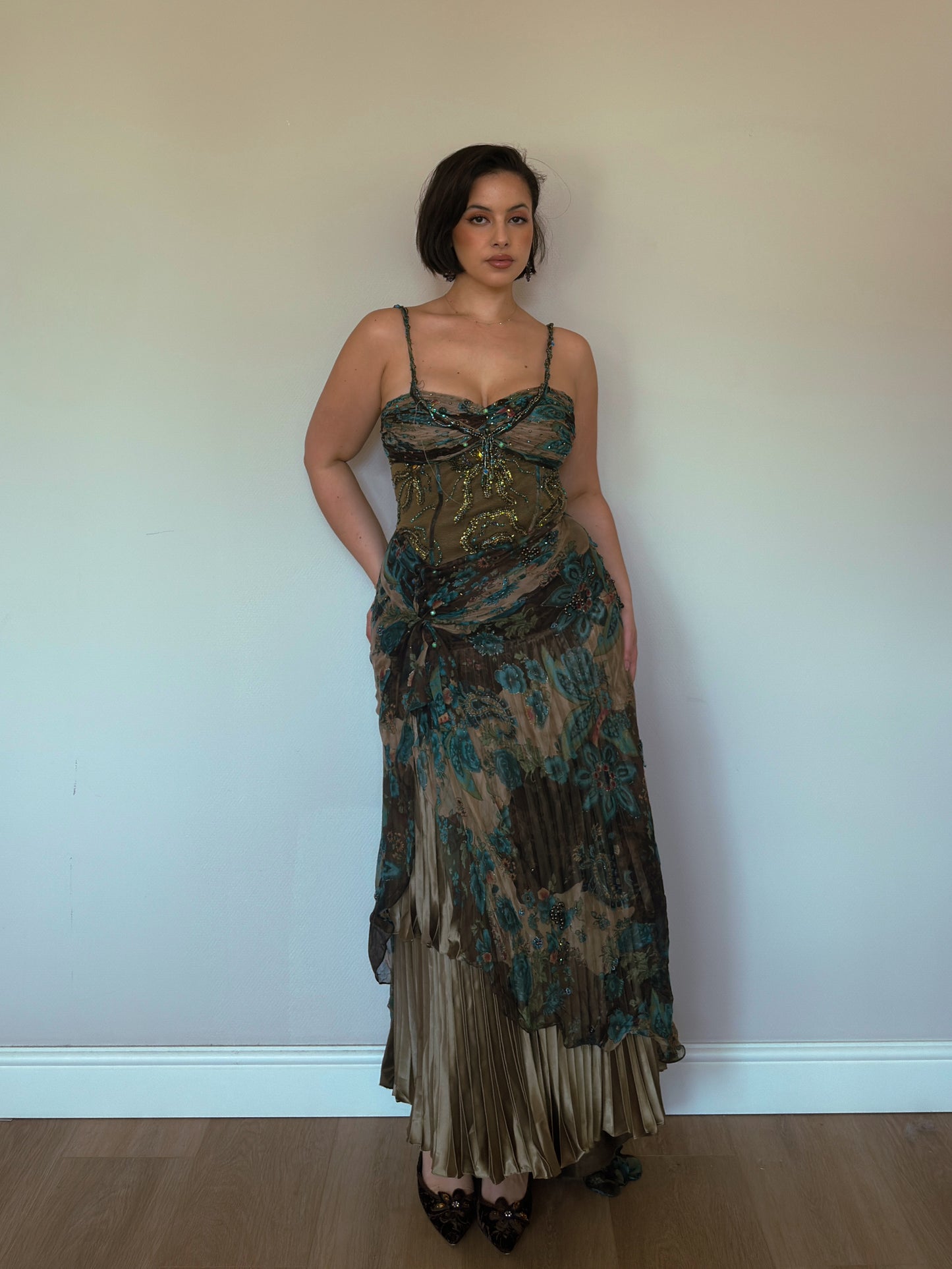 Emerald Garden Silk Beaded Gown - size M