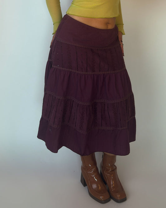 Purple Tiered Midi Skirt - L/XL