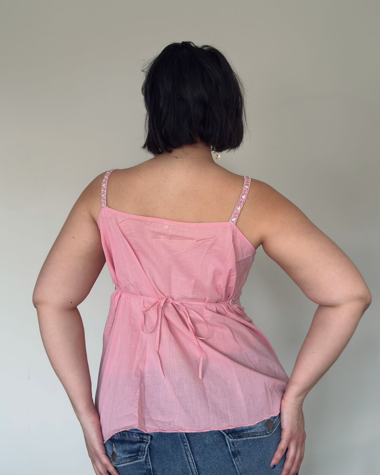 Pink Lace Trim Cami Top