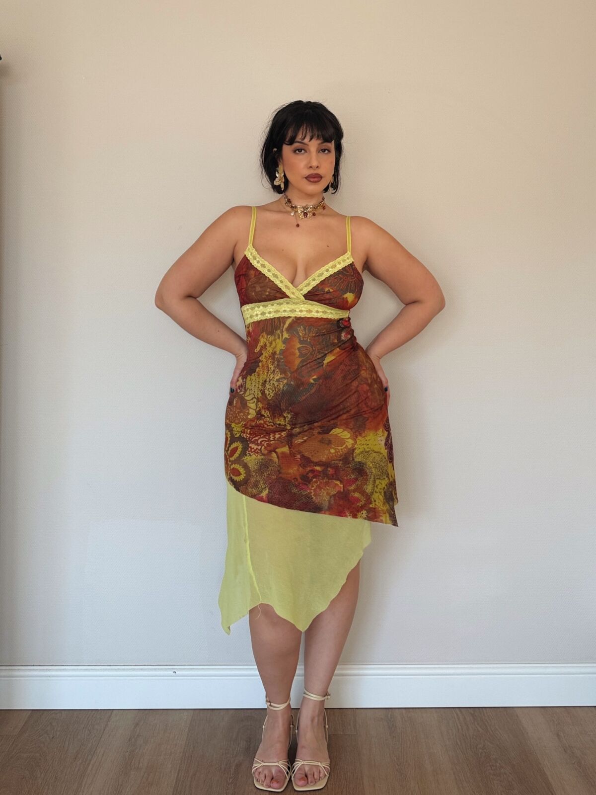 Vintage 2000s Asymmetrical Mesh Midi Dress
