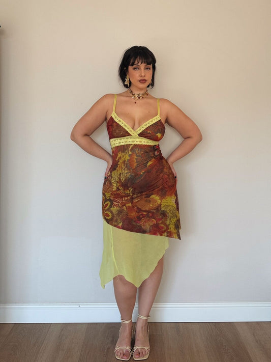 Vintage 2000s Asymmetrical Mesh Midi Dress