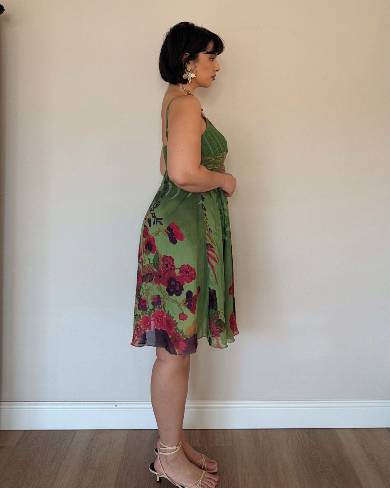 Green Floral Babydoll Dress
