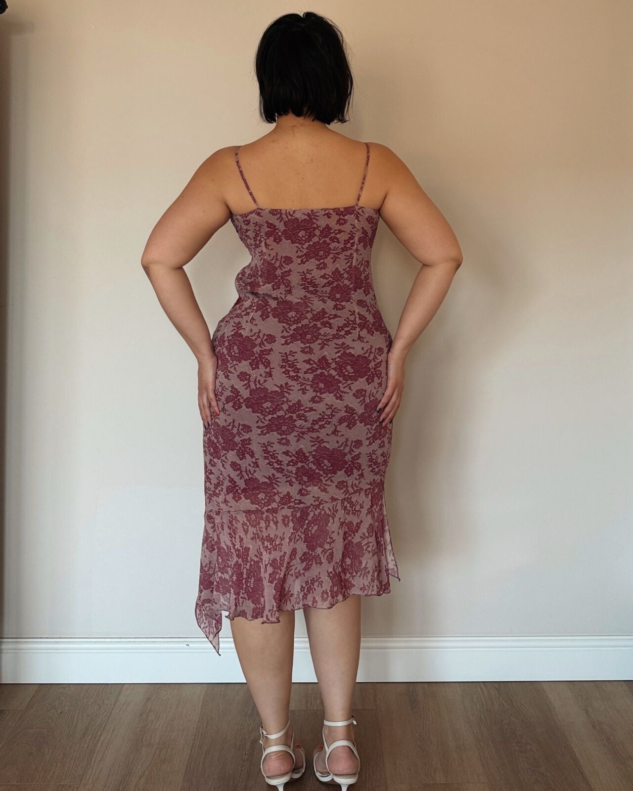 Burgundy Lace Midi Dress – with matching lace vest