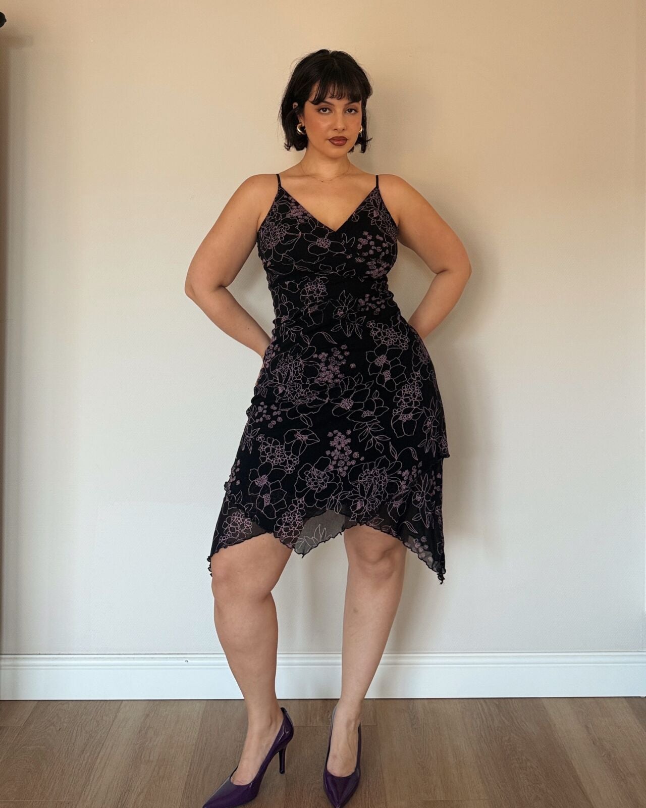 Black Floral Asymmetrical Dress