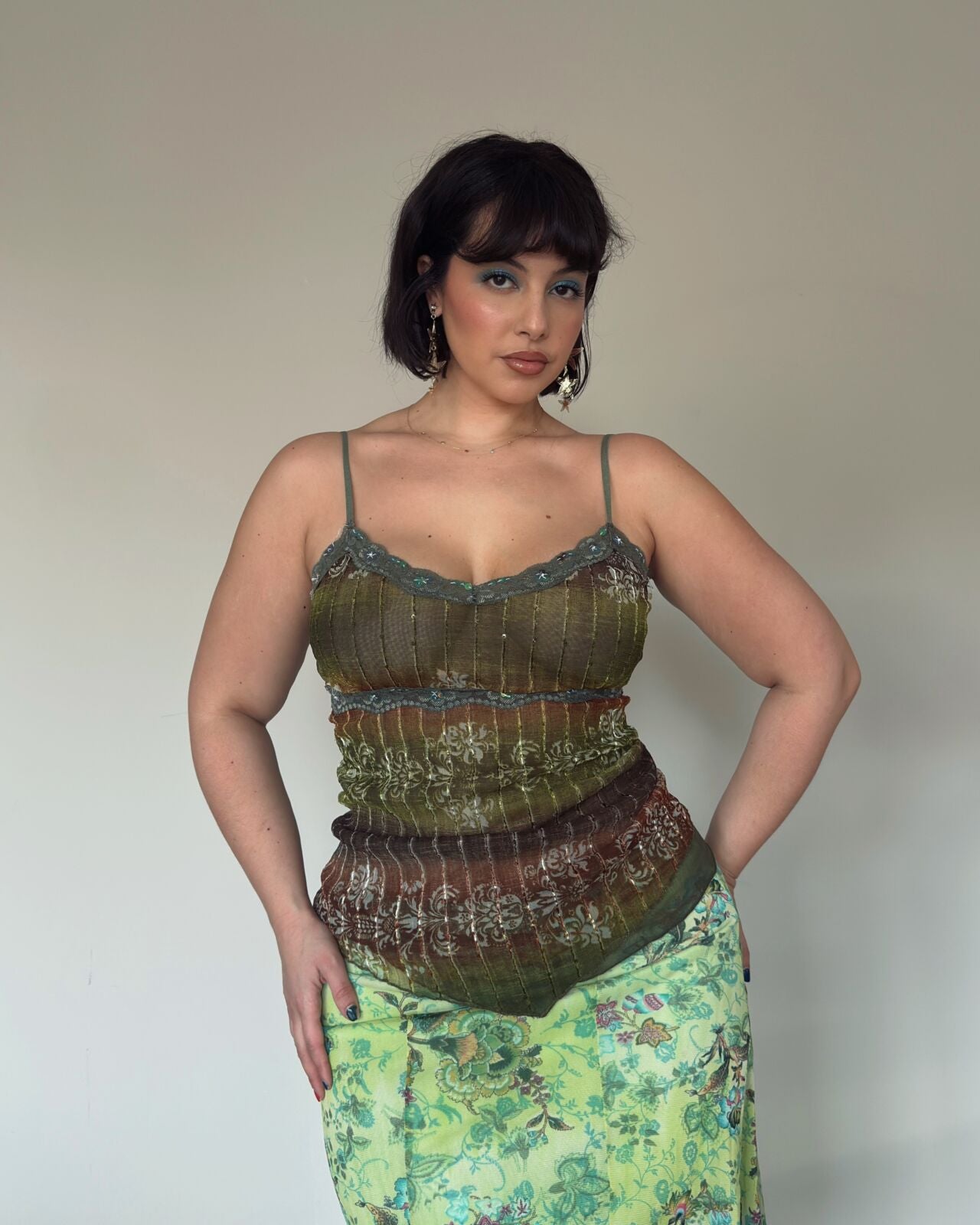 Green Embroidered Cami