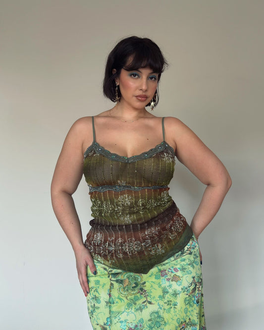 Green Embroidered Cami
