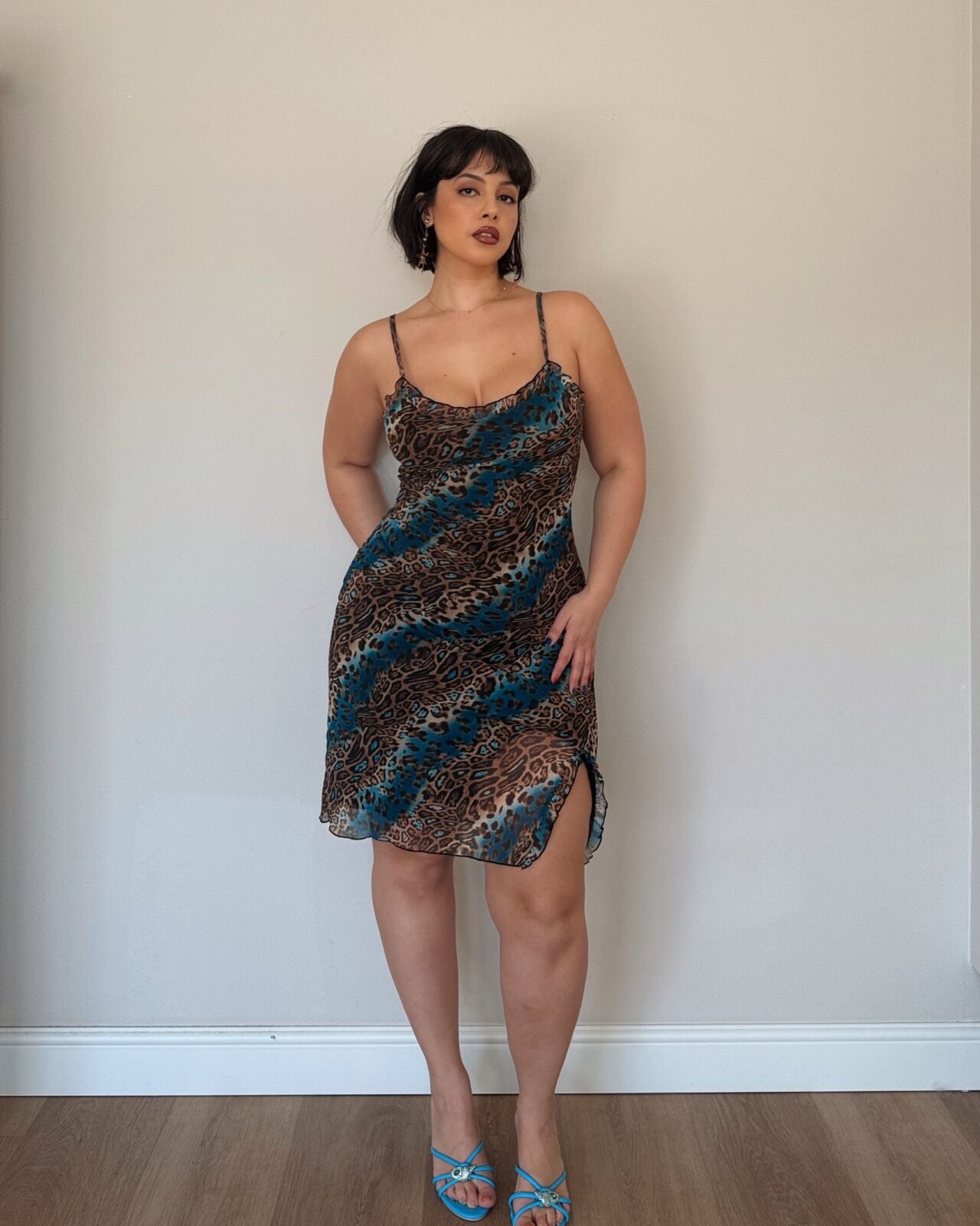 Teal Leopard Print Mesh Dress