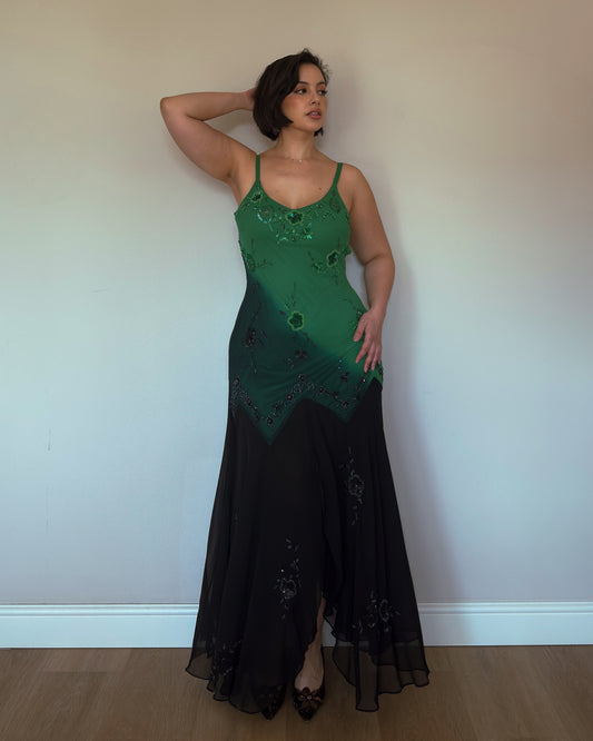 Emerald Noir Beaded Gown - size M-XL