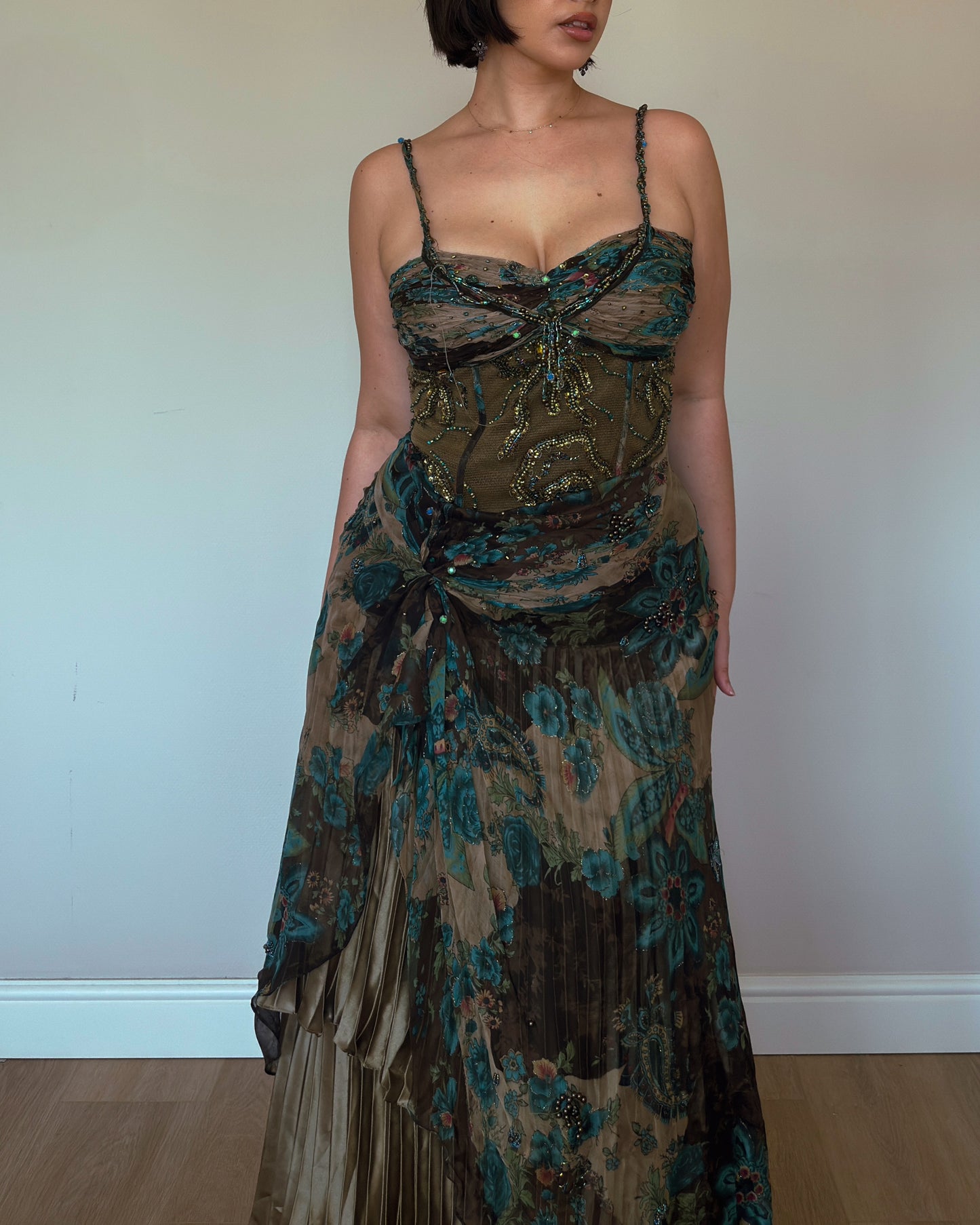 Emerald Garden Silk Beaded Gown - size M