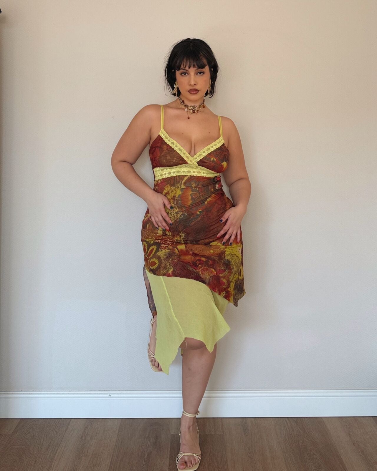Vintage 2000s Asymmetrical Mesh Midi Dress