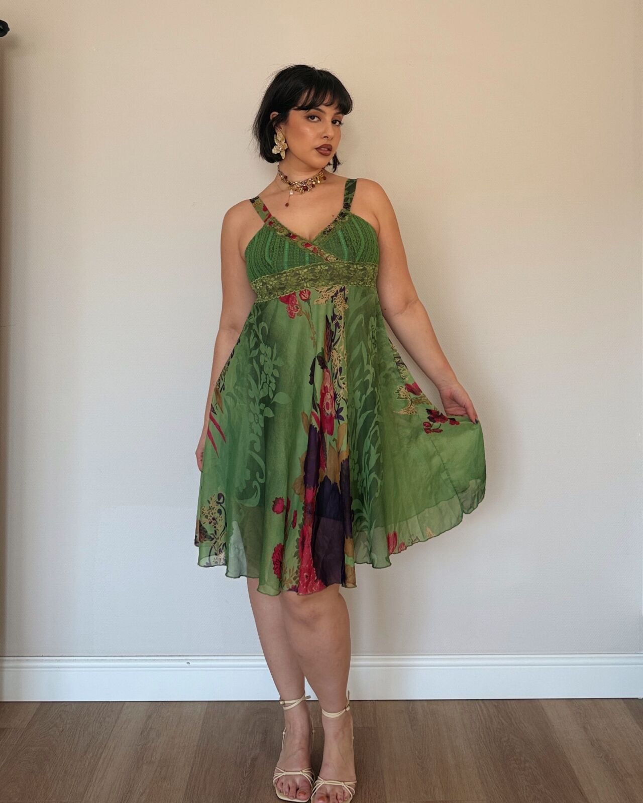 Green Floral Babydoll Dress