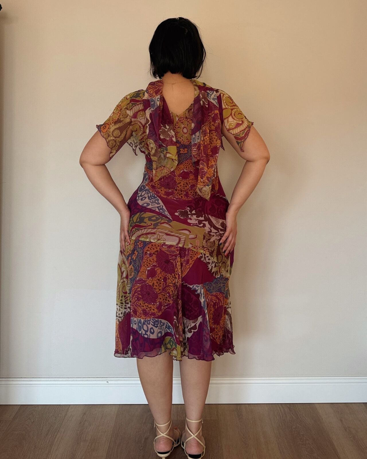 Burgundy Patchwork Midi Dress