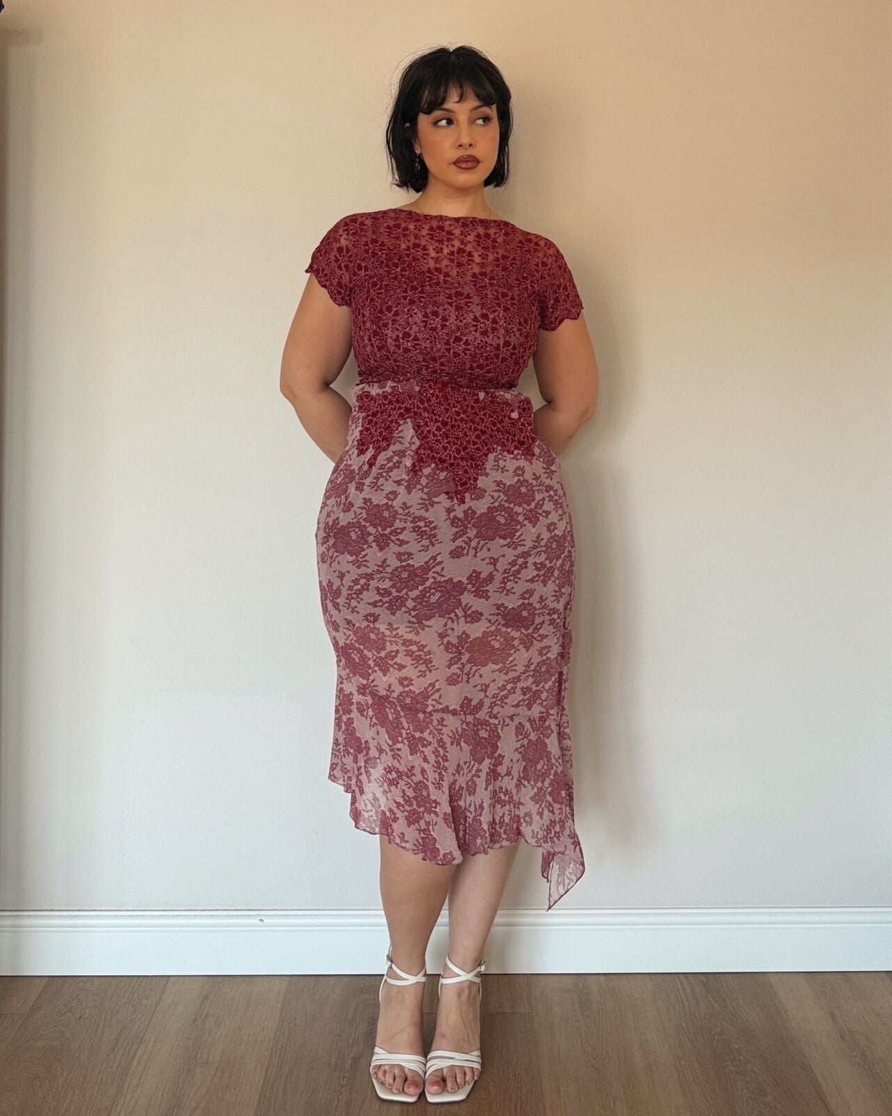 Burgundy Lace Midi Dress – with matching lace vest