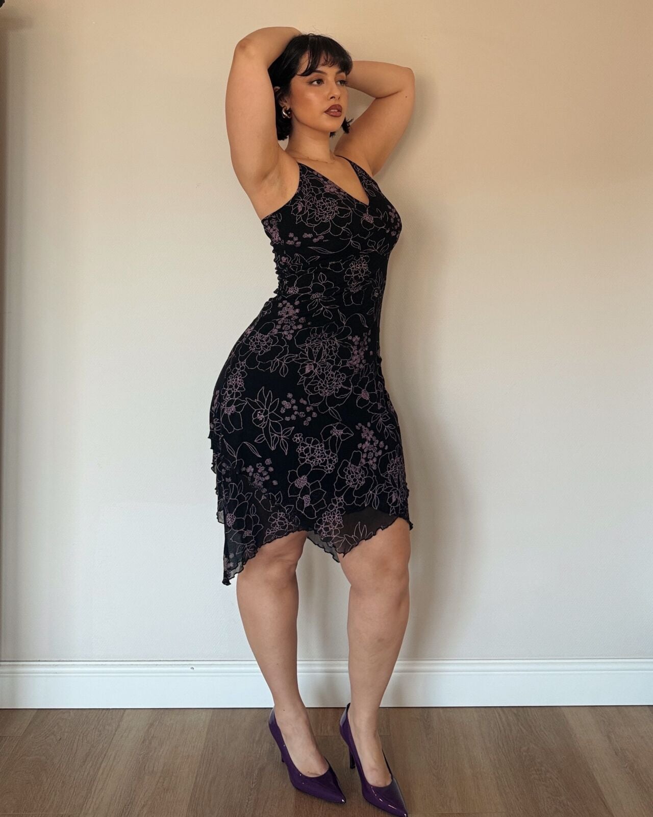 Black Floral Asymmetrical Dress